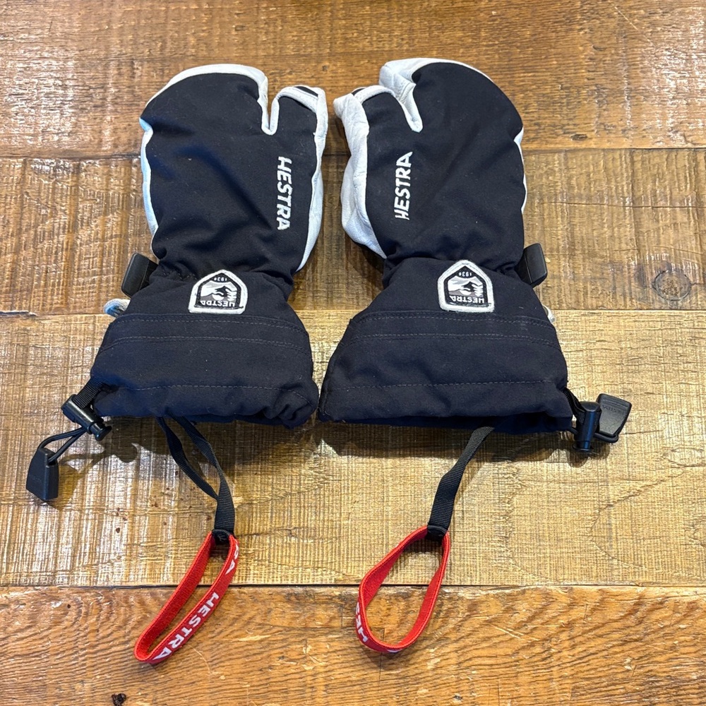 Hestra Black and Gray Kids Insulated Leather Mittens
